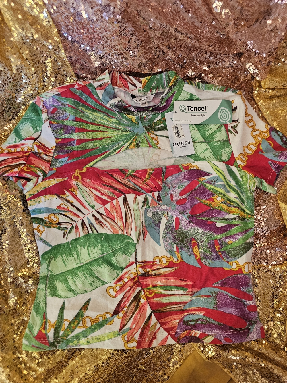 GUESS Tencel Tropical Leaf Print Tee - Multicolor